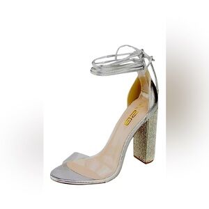 New Womens Rhinestone Chucky Lace up High Heels Sandals Ankle Strap Size: 6.5